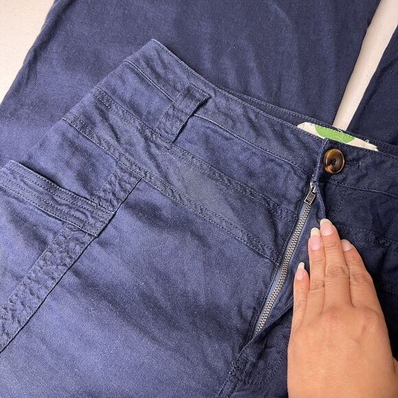 Anthropologie Trouser Pants Womens 31x32 Navy Blue Linen High Waist Wide Leg - Picture 6 of 10